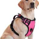 rabbitgoo Dog Harness Medium Sized, No Pull Pet Harness with Soft Padded Handle, Adjustable Reflective Vest with 3 Buckles, Easy Walking Harness with 2 Leash Clips, Pink, Medium