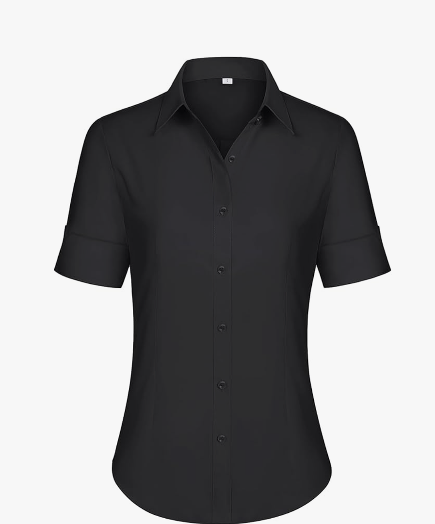 Hotouch Short Sleeve Button Dress Shirts for Women Cotton Button Down Shirts for Women Slim Fit Blouse Top 3/4 Sleeve Size M