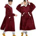 Bedsure Wearable Blanket Hoodie, Long Hooded Blanket Sweatshirt as Christmas Birthday Gifts for Men, Cozy Sherpa Hoodie for Adult, Oversize, Burgundy