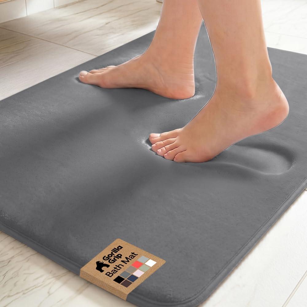GORILLA GRIP® Memory Foam Bath Rugs, Soft Absorbent Velvet Bathroom Mats, Durable Dots on Underside, Machine Washable Bathmat, Carpet Rug Room Decor for Shower Floor, 30x20 Mat, Graphite Gray