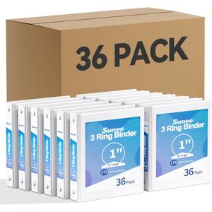 SUNEE White Binders 1 Inch 36 Pack Bulk, Clear View 3 Ring Binders PVC-Free (Fit 8.5x11 Inches) for School or Office Supplies