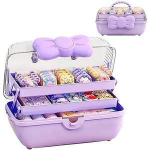 GKWW Girls Hair Accessories Storage Box Bow Switch Organizer Box Jewelry Box, Plastic Hair Ties Holder Hair Clips Container Headbands Organizer Gift for Baby Girls Multipurpose Organizer and Portable