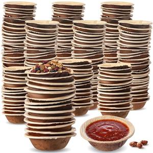 Ferrochef 400 Pcs Small Palm Leaf Dip Bowls 2.5 Inch Disposable Palm Leaf Round Mini Dip Bowl, All Natural and Compostable Small Bamboo Plates for Dips Soy Sauce Charcuterie Board and Finger Foods
