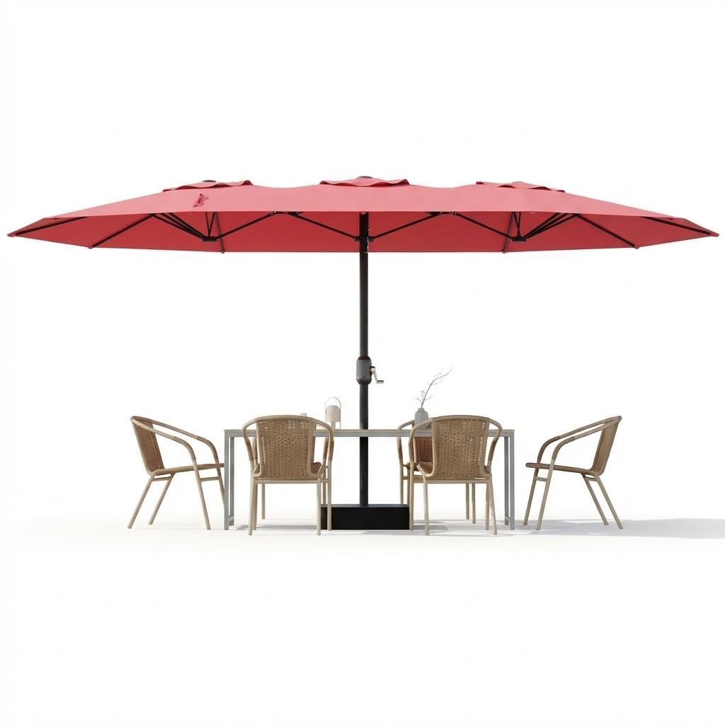 Garvee 15Ft Double-Sided Patio Umbrella, Large Outdoor Market Umbrella with Base Included, Rectangular Table Umbrella for Poolside, Lawn, Backyard