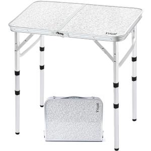 Folding Camping Table 2ft Portable Pinic Table Adjustable Height Small Card Table Aluminum Foldable Lightweight with Carry Handle for Outdoor Indoor Hiking Camp BBQ Beach (24"l X 16"w)