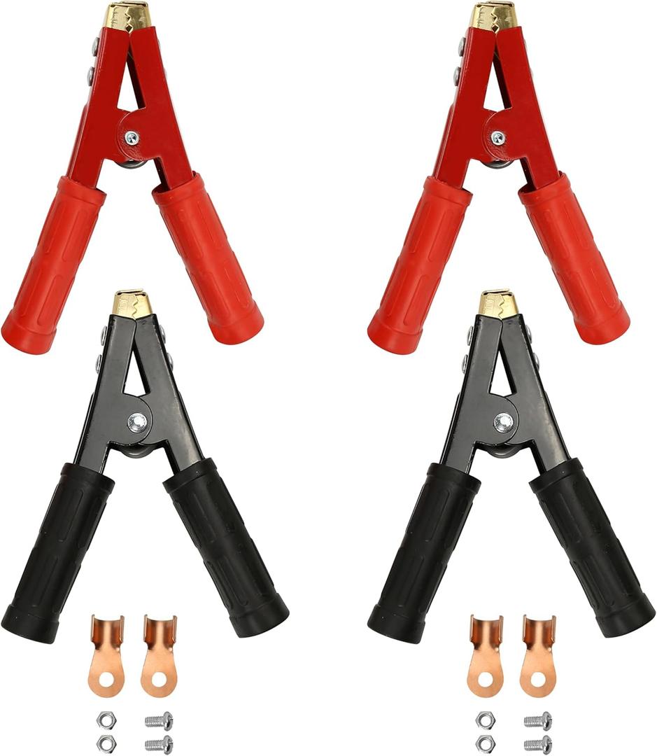 4PCS Battery Jumper Cable Clamps, Alligator Clip Jumper Cable End Boost Clamp Set - Heavy Duty Pure Copper Car Battery Clamps 1000A Capacity, Insulated Parrot Clips Red & Black