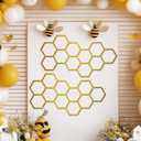 Silipull 2 Pcs 22 x 12 Inch Large Wood Honeycomb Decoration Honeycomb Wall Decor Wood Hexagon Decor Bee Wall Hanging Decoration for Living Room Garden Bedroom Office Home Party (Gold Color)