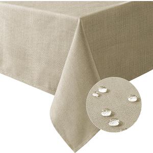 H.VERSAILTEX Linen Textured Table Cloths Rectangle 60 x 84 Inch Premium Solid Tablecloth Spill-Proof Waterproof Table Cover for Dining Buffet Feature Extra Soft and Thick Fabric Wrinkle Free, Taupe