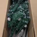 7.5FT Pre-Decorated Holiday Christmas Tree for Home, Office, Party Decoration, Partially Flocked Design, Pine Cones, Metal Hinges & Base - Green/White (Regular Warm, 7.5FT)