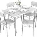 VECELO 5-Piece Kitchen Dining Table Set for 4, Rectangular Dinette with Wooden Chairs for Small Space, Apartment, Breakfast Nook, White