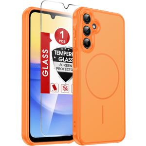 LeYi for Samsung Galaxy A15-5G Case: Samsung Galaxy A15 5G Phone Case with Screen Protector, [Magnet Fit] Solid Dual-Tone Panel Slim Skin-Feel & Full Body Shockproof for A15 Samsung Phone Case, Orange