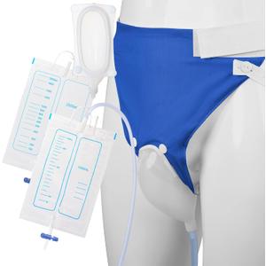Wearable Urine Collector with External Catheter for Men, Silicone Urine Catching Capsule with Breathable Fixing Pants, 1000ml and 2000ml Urinary Bags for Day and Night Use, Elderly Blue