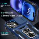 DEERLAMN Case for iPhone 17 6.3-Inch with Slide Camera Cover + Screen Protector (2 Packs), Rotated Ring Kickstand Military Grade Shockproof Protective Cover-Navy Blue