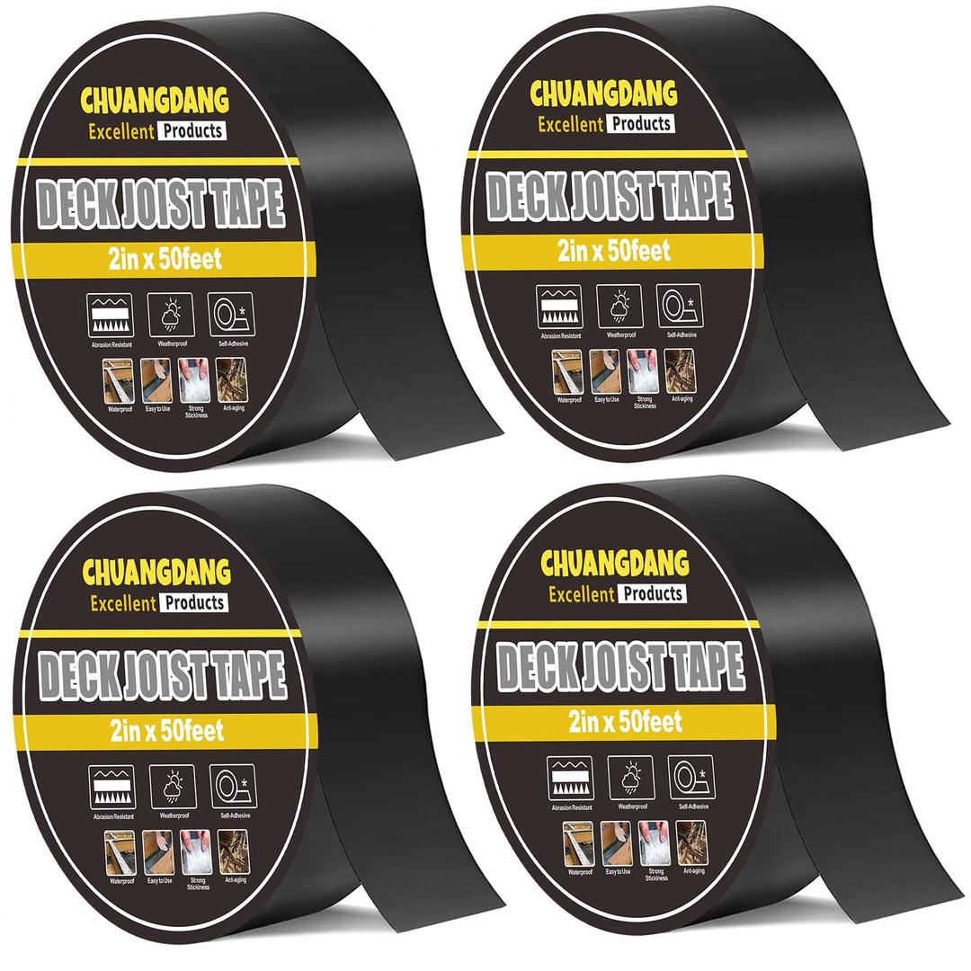 Black Joist Tape for Decking,2inx50ft,4-Pack,Joist Deck Butyl Tape for Joist, Roofs Beams,RV,Doors, and Fences,Waterproof Butyl Joist Tapes,Anti-Corrosion,Weather-Resistan