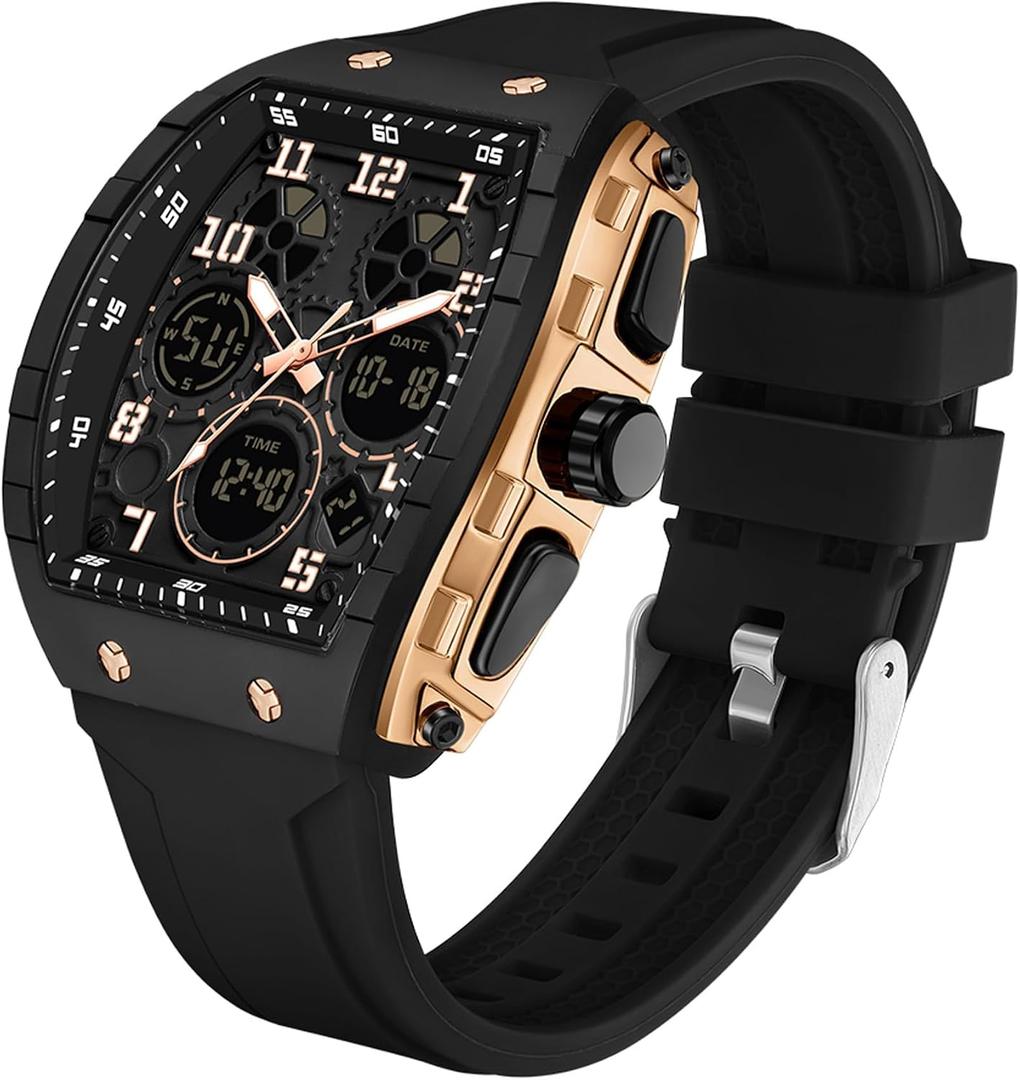 findtime Watches for Men Relojes para Hombres Wristwatch with Digital Analog Dual Time Display Countdown Stopwatch Punk Cool Design 5ATM Waterproof Mens Watch