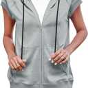 Fisoew Women's Sleeveless Zip Up Hoodies Casual Loose Fit Drawstring Sweatshirts Lightweight Jackets Vest with Pockets (XX-Large, Grey)