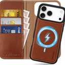SHIELDON 2-in-1 Genuine Leather Case Wallet for iPhone 17 Pro Max 6.9" | Wireless Charging, Detachable, Magnetic, RFID Blocking Card Slot, Kickstand, Shockproof Protective Cover 2025 - Retro Brown