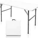 Gocamptoo Folding Table,4ft Indoor Outdoor Heavy Duty Portable Folding Square Plastic Dining Table w/Handle, Lock for Picnic, Party, Camping (4 FT)  (White)