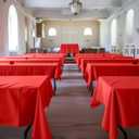 Niuara Red Plastic Table Cover Roll - 54IN x 300FT, Table Cloth for Rectangle Table with Slide Cutter, Plastic Table Cloth Disposable with Cut-to-Size Design for Weddings, Banquets, Parties