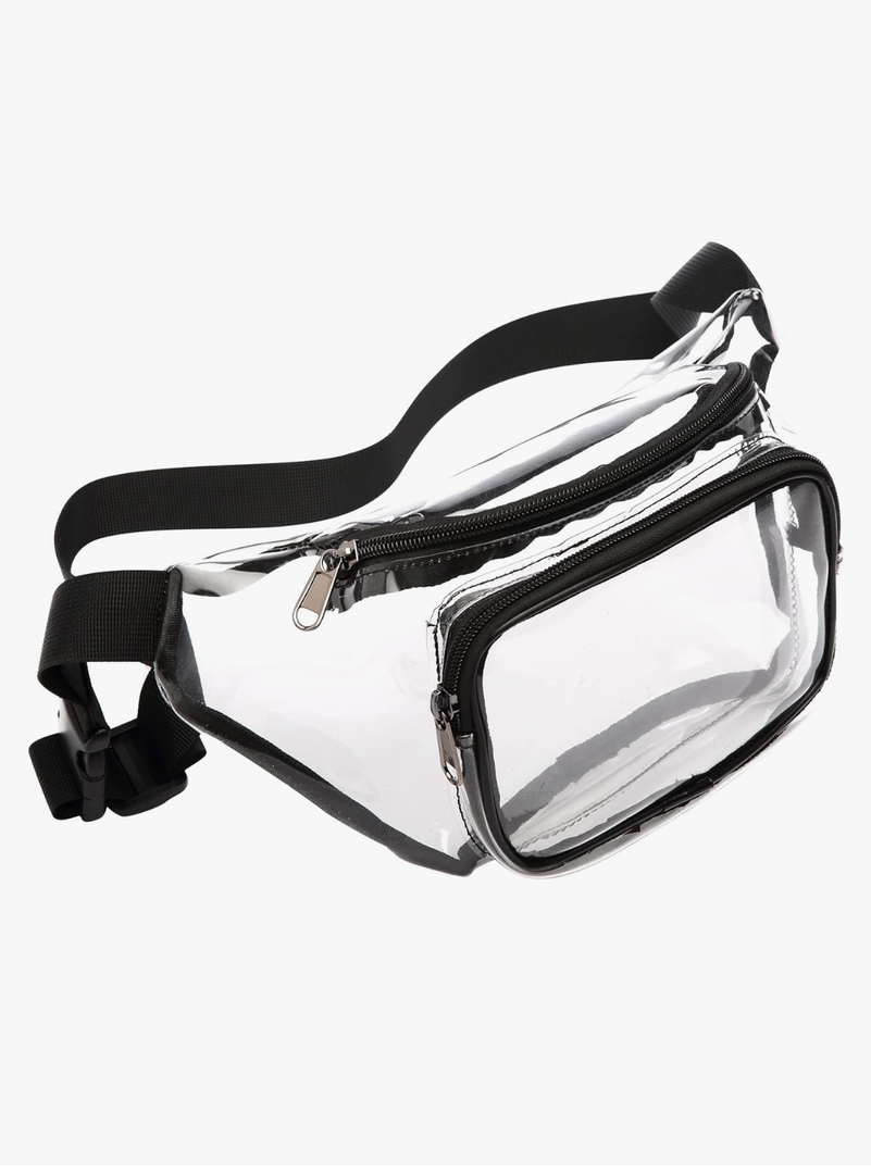 Veckle Clear Fanny Pack Stadium Approved - Clear Bag for Stadium Events Transparent Belt Bag for Women Men, Adjustable Waist Bag for Sports, Concerts, Black