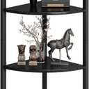 6 Tier Corner Shelf 63.1" Tall Corner Shelves stand Ladder shelf metal Standing Bookshelf Organizer Display Rack Bookcase Plant Stand Industrial for Living Room Bedroom Black Wood grain CS001B3