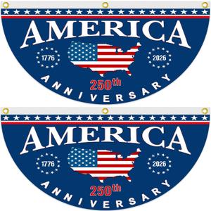 2pcs 250th Anniversary Usa Flags 1.5x3 Ft 250 Year Fan Flag 1776-2026 Patriotic Birthday Bunting for Outside Yard Porch Indoor Outdoor Fence Decor