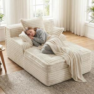 57'' Boneless Chaise Lounge Chair Indoor, Corduroy Small Boneless Sleeper Sofa with 3 Pillows & Wide Armrest, Fluffy Comfy Chase Lounge Indoor, Compression Boneless Couch for Living Room, Single Seat