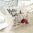 Fall Decor Pillow Covers 18x18 inch Set of 2 Hello Fall Watercolor White Pumpkin Outdoor Farmhouse Decorative Throw Pillow Covers Thanksgiving Autumn Cushion Case for Couch Home Sofa