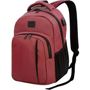 WOLT Laptop Backpack for Men Women for 15.6 Inch and 17 Inch Notebook, Travel Backpack Carry On Flight Approved with Computer Compartment, College Bookbag with USB Charging Port (Red)