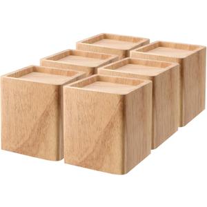 TAICHEUT 6 Pack Wood Bed Risers, 4 Inch Natural Square Dark Wood Furniture Lifters, Heavy Duty Wood Extenders for Beds, Tables, Sofas, Dressers, Bookcases, Create Storage Space