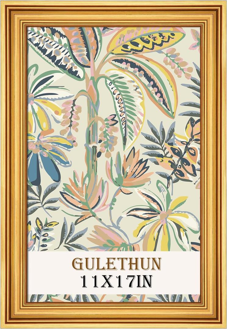 GULETHUN 11x17 Frame, Transitional Modern Design Picture Frames, Rustic Poster Frame for Home Decor, Gold Vintage Photo Frame, Horizontal or Vertical Display, Choose Size & Color, 11x17in
