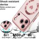 Magnetic Case for iPhone 17 Pro Women Girls Luxury Plating Cute Love Heart Soft Back Cover Full Camera Lens Protection Compabtible with MagSafe for iPhone 17 Pro Case Pink