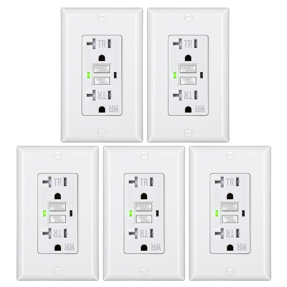 DEWENWILS 5-Pack GFCI Outlet 20Amp, Outdoor Weather-Resistant(WR), Tamper-Resistant(TR), UL Listed, Gfi Self-Test, LED Indicator, Wallplate Included with Thinner Design, White