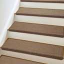SMILOOL Bullnose Carpet Stair Treads Non Slip for Wooden Steps Indoor, 9.5" x 35" 14 Pieces, Extra Wide Bull Nose Carpet Runners for Wood Stairs, Step Covers, Stair Tread Rugs, Washable, Brown