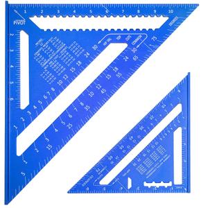 Beslands Aluminum 12 inch & 7 inch Rafter Square Carpenter Set Measuring Layout Tool Alloy Metal Triangle Ruler Protractor for Woodworking and Carpentry Imperial, Blue