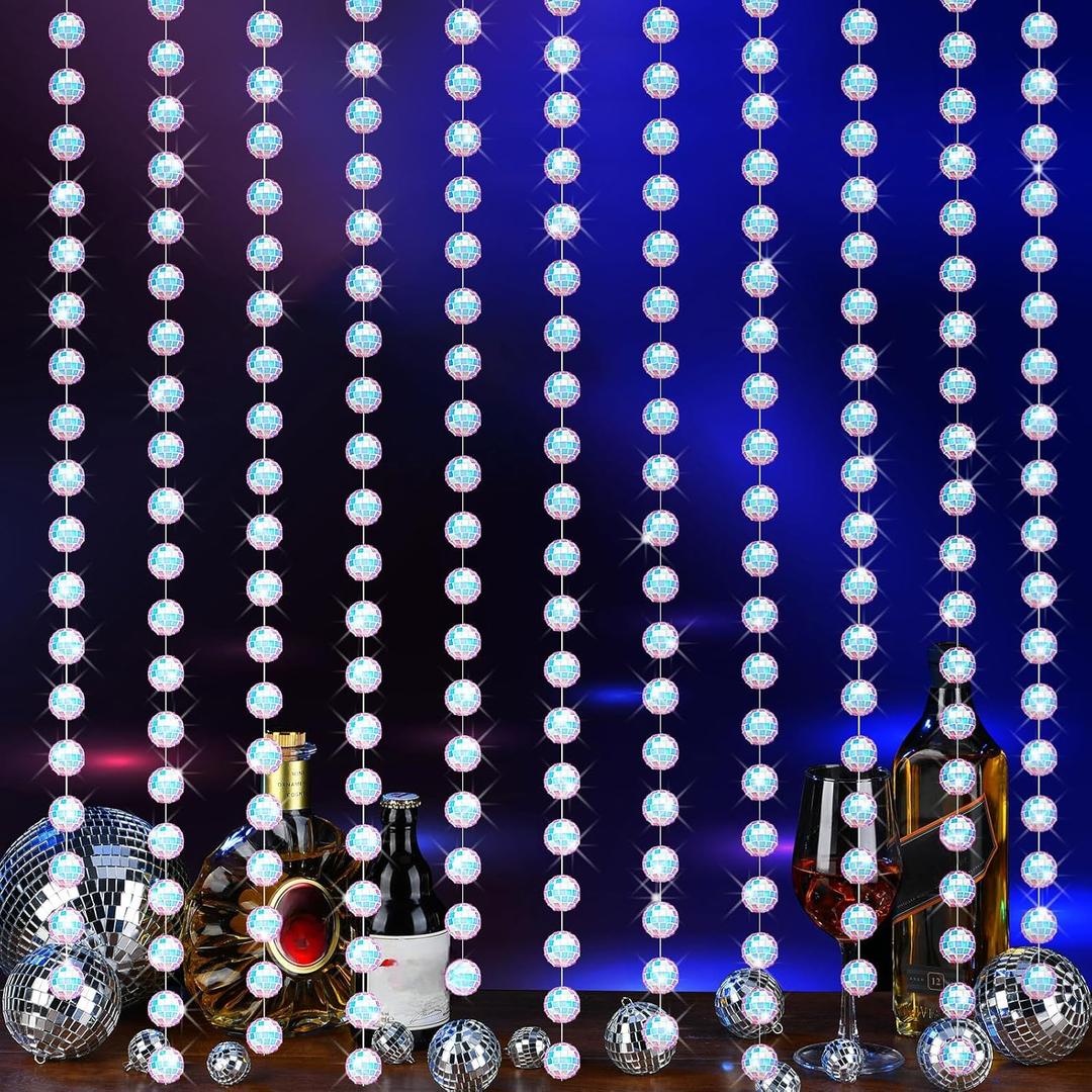 Hoolerry Disco Party Decorations 6 Pcs 6.56ft Long Mini Disco Ball Beaded Garland Reflective 70s 80s Retro Party Backdrop Supplies for Home Window Door Birthday Hanging Decorations(Laser)
