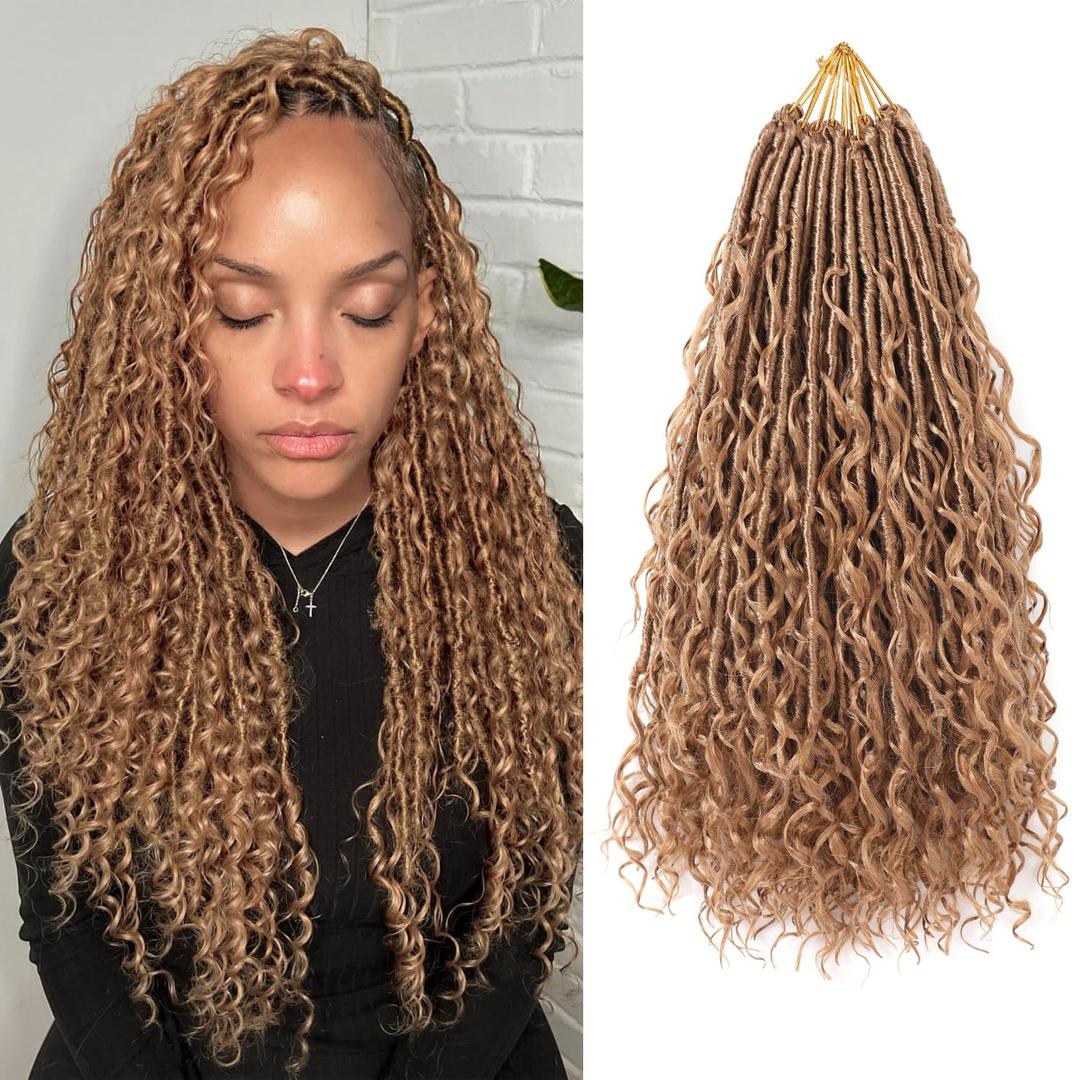 9 Packs Crochet Hair 30Inch Goddess Locs with Curly Ends Long Bohemian River Pre Looped Crochet Hair for Black Women(30inch,27#)
