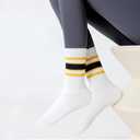 women's men's selected Athletic round neck socks cotton stripe socks 5/10 pairs (White)