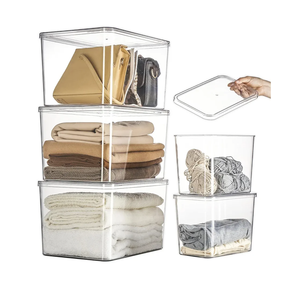 Lidded Plastic Storage Bins Set Clear Desk Basket Box Organizer Kitchen Container Clothes Laundry Closet Cabinet Shelf, Organization and Storage for Shelves Office Bathroom (Clear 3XL+2M)