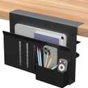 Desk Side Storage with Pen Holder, No Drill Hanging Desk Organizer Under Desk Storage Mount, Clamp-On Laptop Holder Table Side Tray Desktop Organization for Office and Home (Black)
