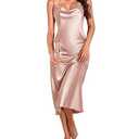 Ekouaer Satin Nightgown Women's Silk V Neck Nightwear Cami Sleepwear Sleeveless Casual Satin Dress Pink Small