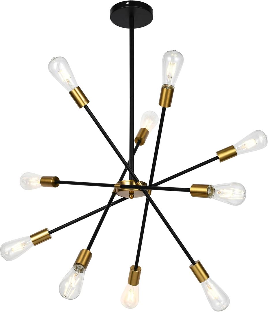 10 Lights Sputnik Chandelier Modern Linear Pendant Light Fixtures Black/Gold Brushed Ceiling Light