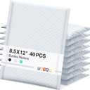 UCGOU Bubble Mailers 8.5x12 Inch 40 Pack Usable Size 8.5x11 Inch White Padded Envelopes Medium Waterproof Packaging Bags for Shipping Self Seal Strong Adhesive Envelopes for Jewelry Makeup Supplies