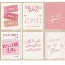 6pcs Pink Christian Bible Wall Art Religious Preppy Painting Picture Wall Decor Pink Christian Encouragement Poster Print Artwork for Bedroom Living Room Office Dorm Room Decoration Unframed