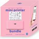 Mini Portable Thermal Printer, Bluetooth Inkless Pocket Printer with 3 Adhesive Rolls and 2 Non-Adhesive Rolls, 200 Dpi Monochrome Label, Receipt and Image Printer, Pink