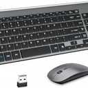 Wireless Keyboard and Mouse with Mouse Pad Ultra Slim Combo, MOOJAY 2.4G USB Quiet Compact Scissor Switch Keyboard Mice Set with Cover, 2 AA and 2 AAA Batteries, for Laptop/PC/Windows - Gray Black