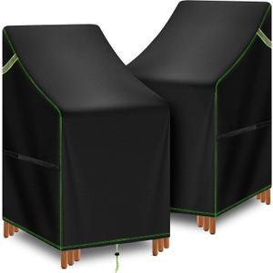 Stackable Patio Chair Covers Waterproof 2 Pack, 420D Outdoor Chair Covers for High Back Stacking Chairs, Fits 4-6 Chairs, 25.6" L x 29.5" W x 47" H, Black