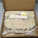 Straw Tote Bag for Women, Large Summer Beach Bag with Polka Dot Scarf & Plumeria Flower (Beige)