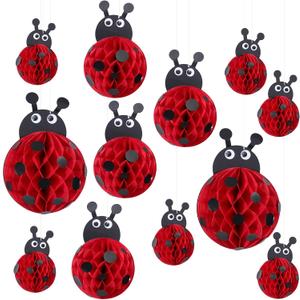 Amyhill 12 Pcs Large Ladybug Birthday Party Decorations Hanging 3D Ladybug Honeycomb Centerpieces Table Toppers Decoration for Birthday Baby Shower Party Supplies