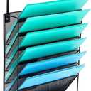 7-Compartment Wall Mounted Hanging File Organizer Cubicle Wall File Holder Vertical Document Organizer for Office Home, Black